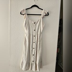 Elegant Cream Linen Blend Button-Down Dress